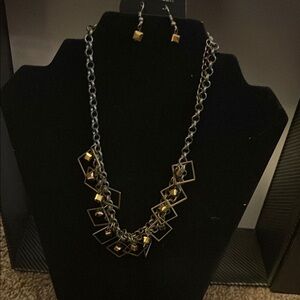 Charming Charlie Black and Gold Necklace and Earring Set